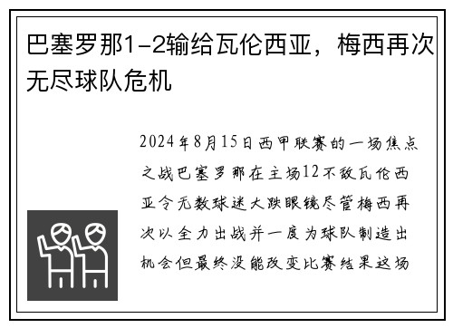 巴塞罗那1-2输给瓦伦西亚，梅西再次无尽球队危机
